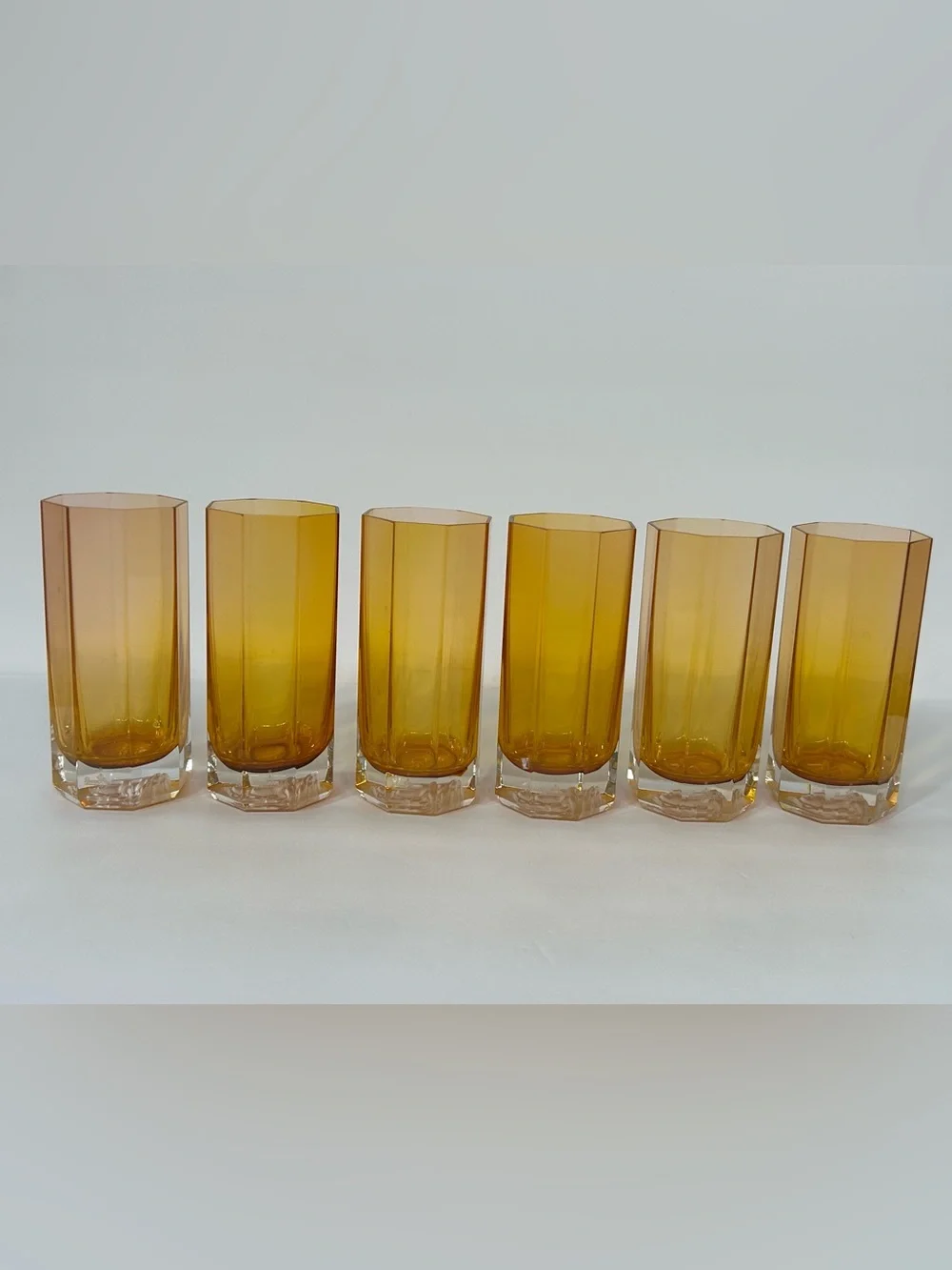 Versace Amber Yellow Octagonal Glassware with Medusa Medallion. Set of 6!